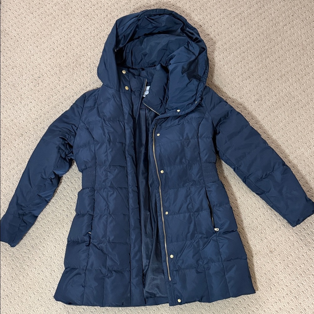 Cole Haan Dark Blue Hooded Puffer Jacket